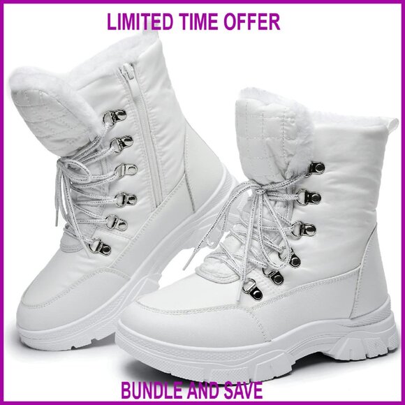 Winter Snow Boots Fur Lined Zipper Mid Calf Anti Slip Outdoor Booties